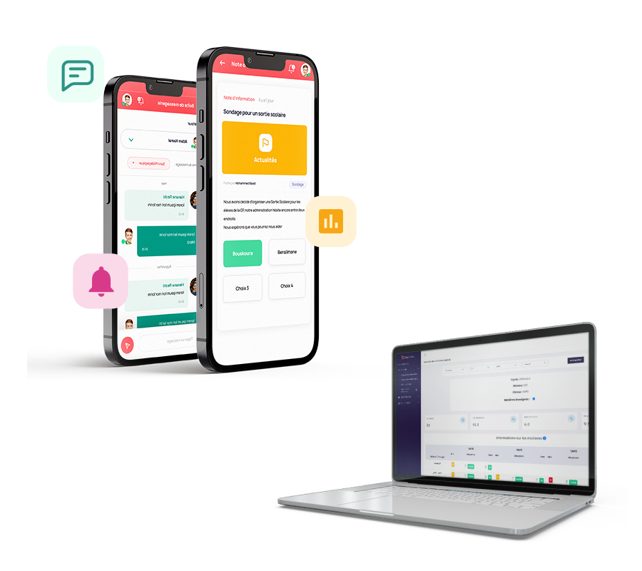 Capture d’écran de l’interface LLG (menu, état de paiement, suivi des absences…)